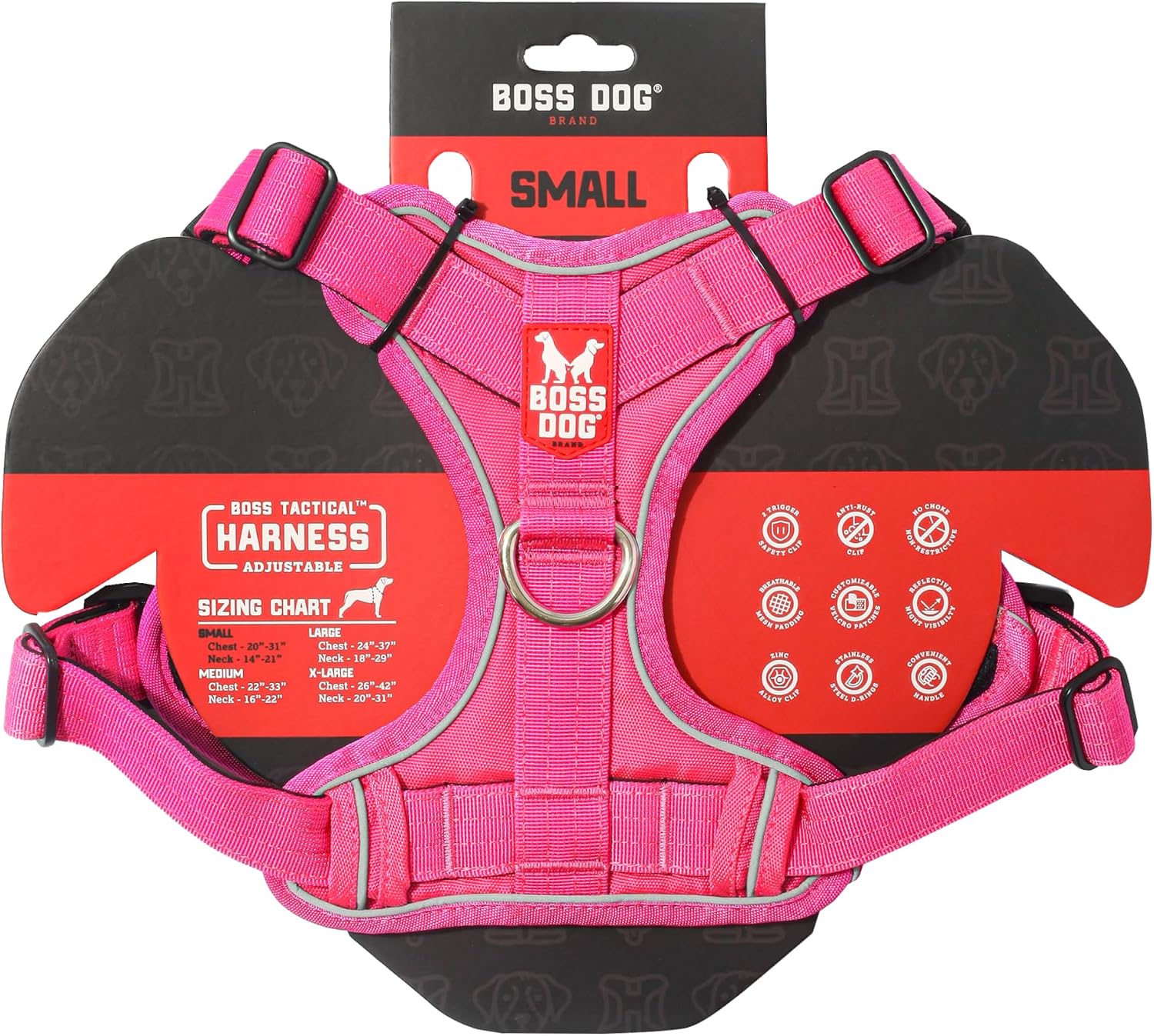 Boss Dog Tactical Harness, Hot Pink, Large