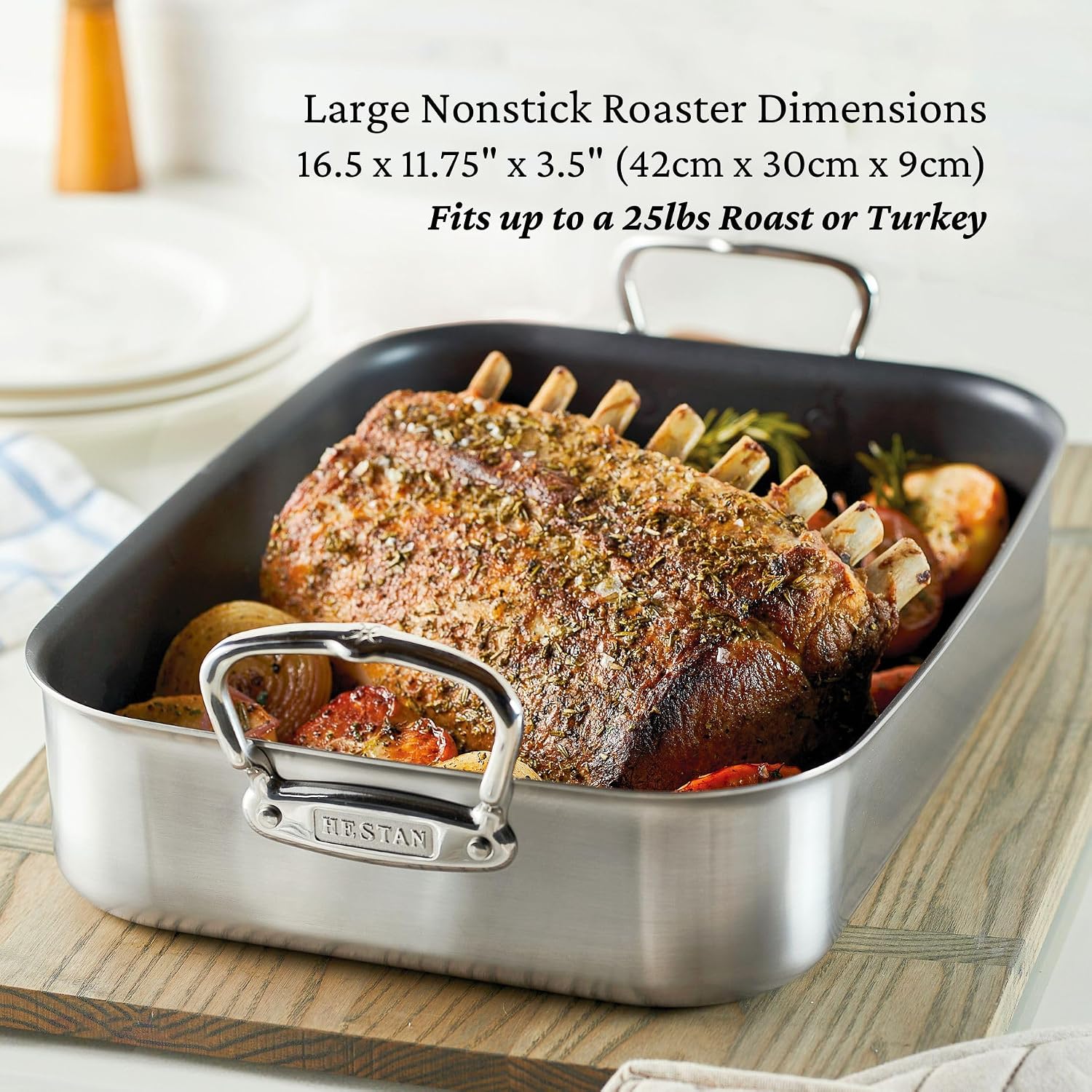 Hestan Provisions – 16.5" Classic Clad Nonstick Roasting Pan with Stainless Steel Rack