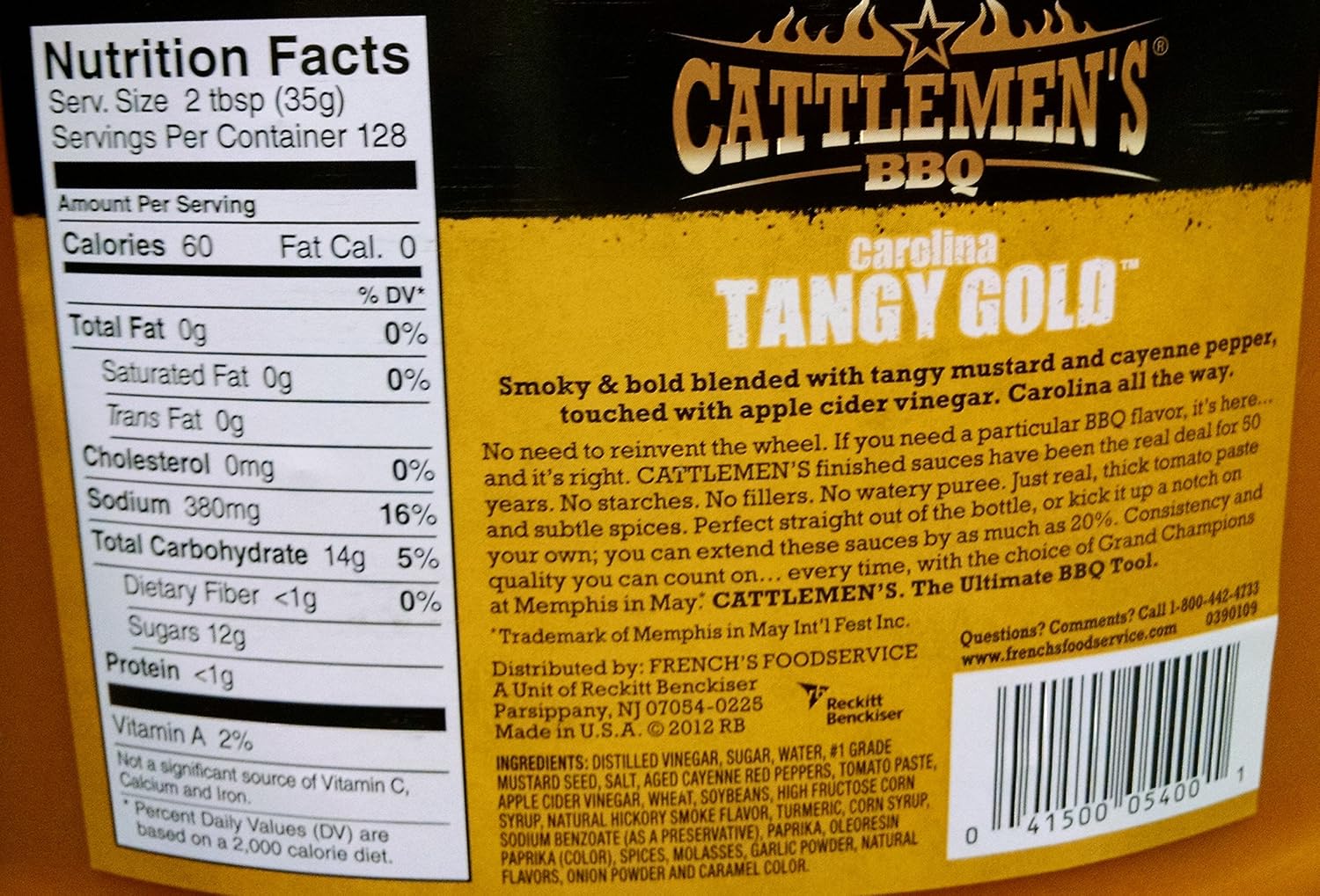 Cattlemen's Barbecue Sauce Carolina Tangy Gold (4 Bottles)